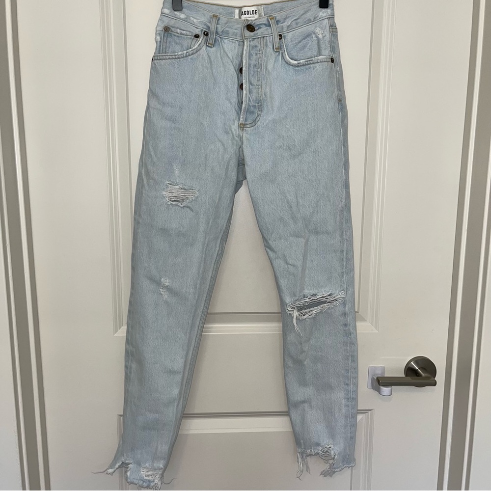 Agolde Jamie High Rise Classic Light Wash Skeptic Distressed Jeans Size 24 - Picture 2 of 5